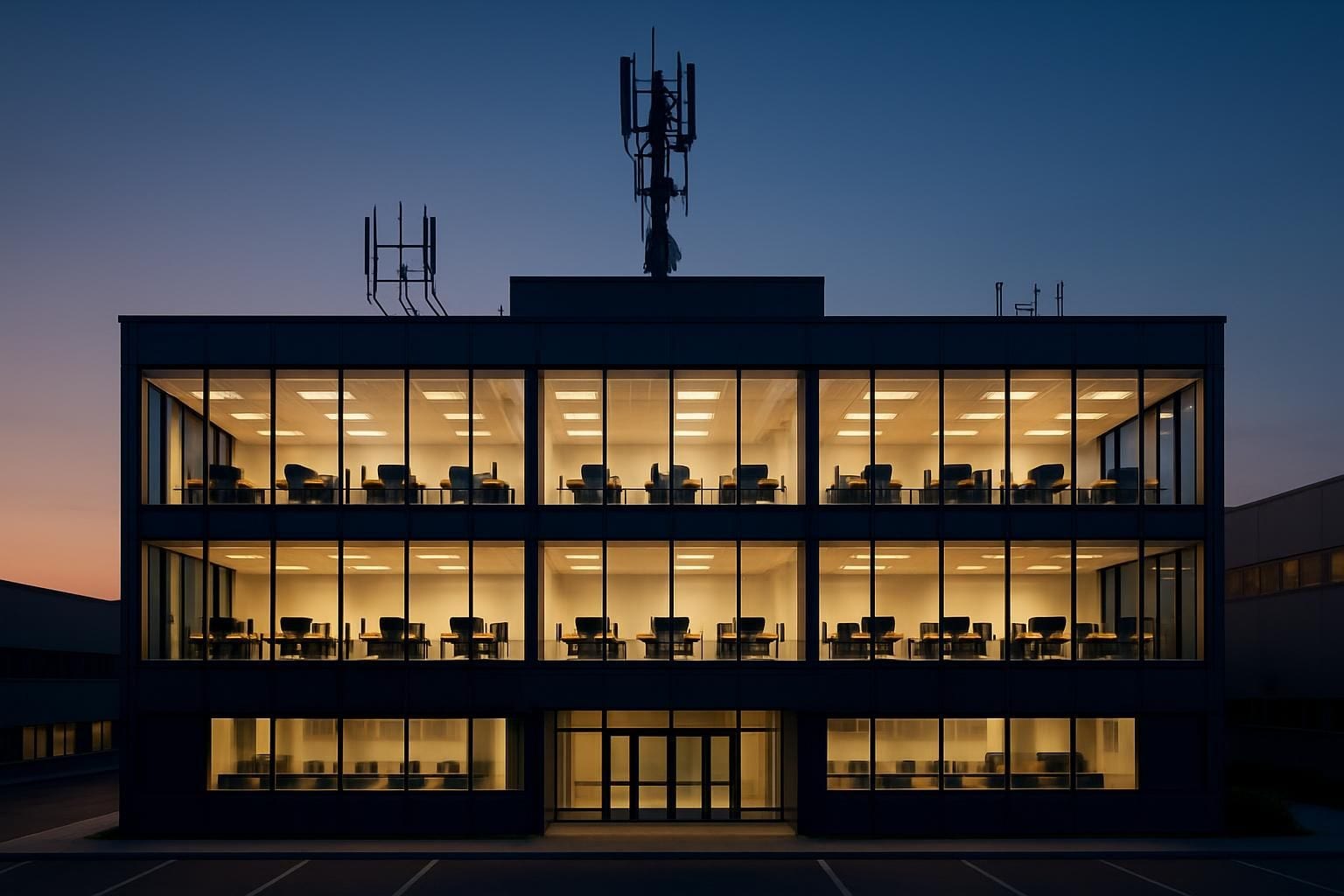 Een modern kantoorgebouw van een telecombedrijf