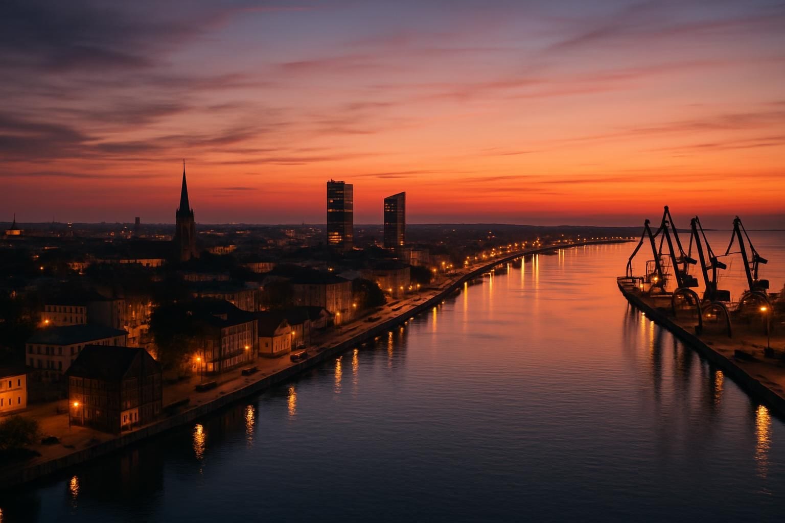 Skyline van de havenstad Klaipėda aan de Curonische lagune